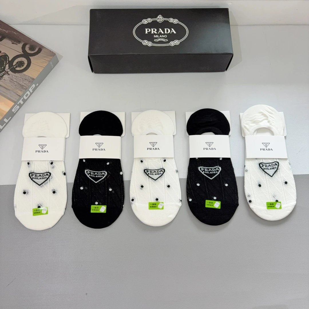 PRADA Sock 【a Box5Double】Classic Triangle Logo logo Breathable Fashion25ss New Short Cotton Socks Spring Summer Autumn Thin Business Deodorant Sweat-Absorbing Sports Casual Versatile