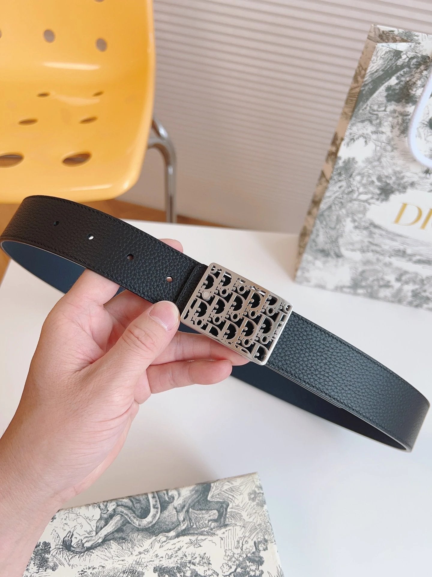 Dior Belt Top version Universal Belt Width for Men and Women3.5cm Counter Full Set of Packaging Original Leather Material Classic Presbyopic Full Printed Canvas Full Stand Leather Lychee Pattern Bottom Letter Buckle Support NFC Chip Scanning