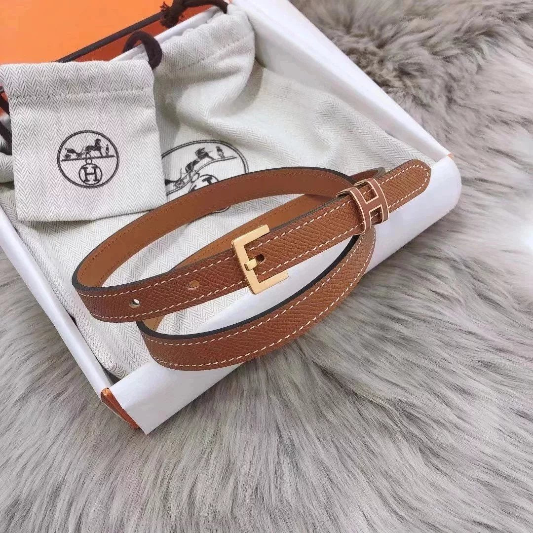 Hermes Belt Top version Women's Belt1.5cmEspom Palm Print Top Layer Calfskin Double-Sided Letters h Buckle Belt Female Casual Versatile Belt Female