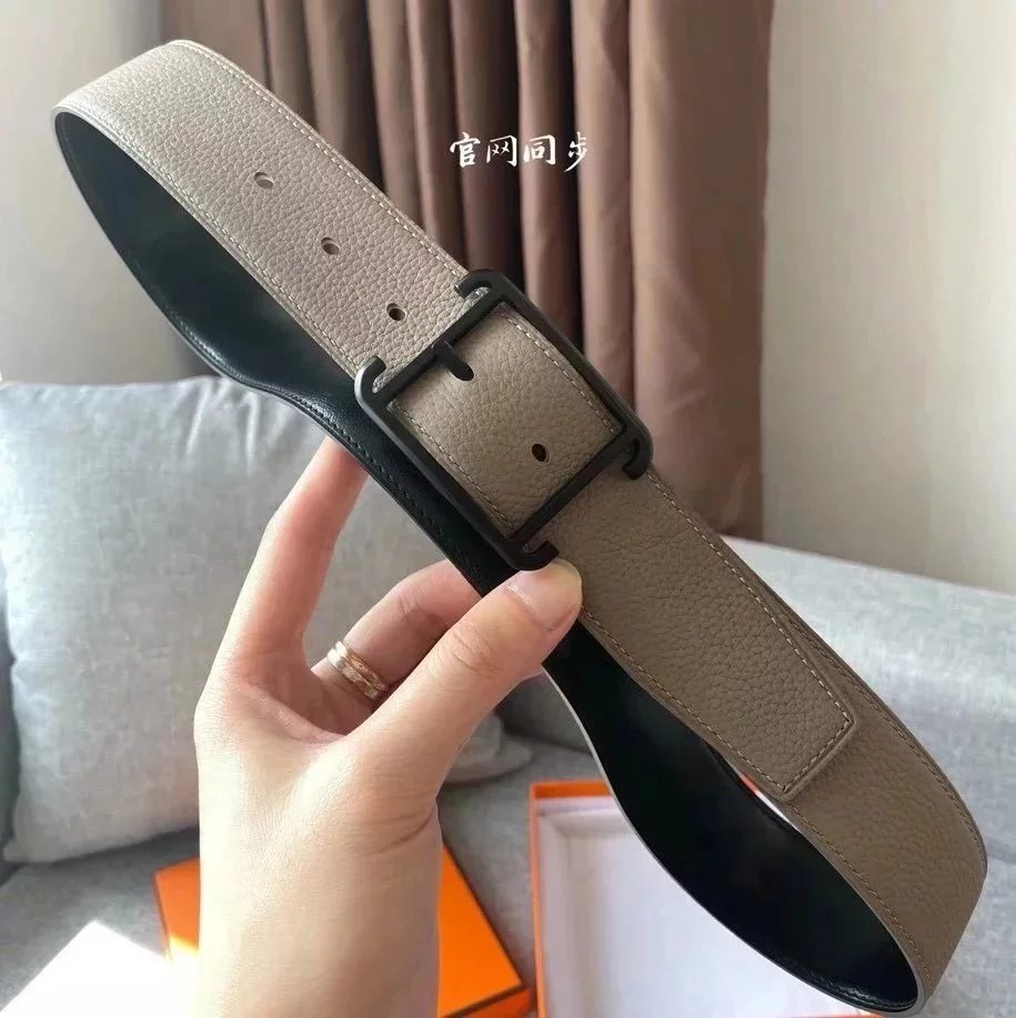Hermes Belt Top version New Men's Lady's Pants Belt3.8cm Import togo Leather Double-Sided Lychee Pattern Pin Buckle Double-Sided Belt Stainless Steel Hardware Belt togo Leather belt H Belt Loop Business