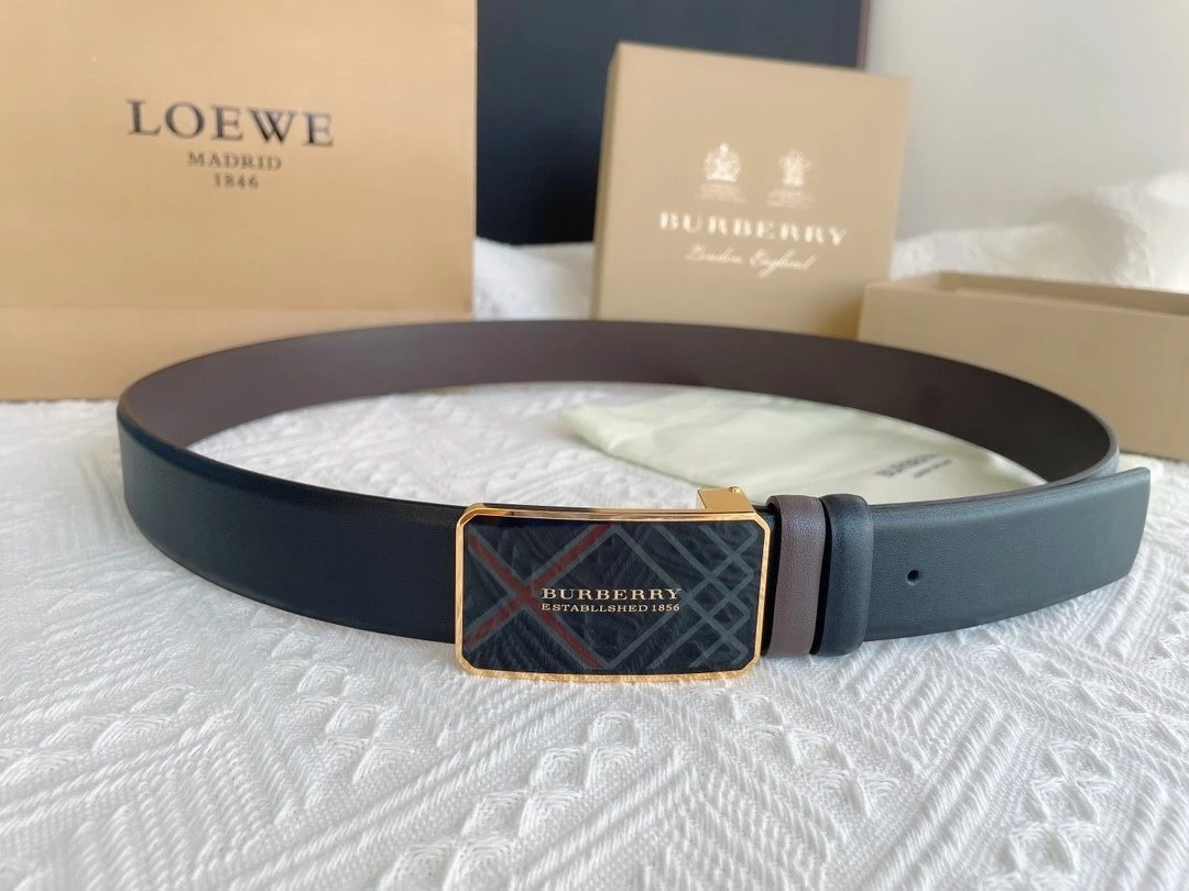 Burberry Belt Top version 【Full Package】New Men's Leather Belt Width3.5cm Double-Sided Imported First Layer Calfskin Full Grain Leather Genuine Goods Quality Original Factory Pin Buckle Letters Rotating Buckle Counter Full Set Gift Box Packaging B Home Be