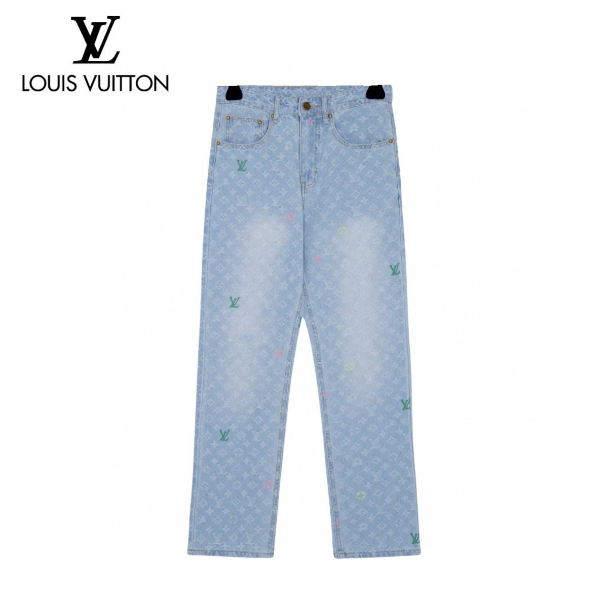 Louis Vuitton LV Jeans Back Pocket Rainbow Embroidery logo25ss Spring Summer New Straight Loose Jeans Unisex Slim Fit Long Pants