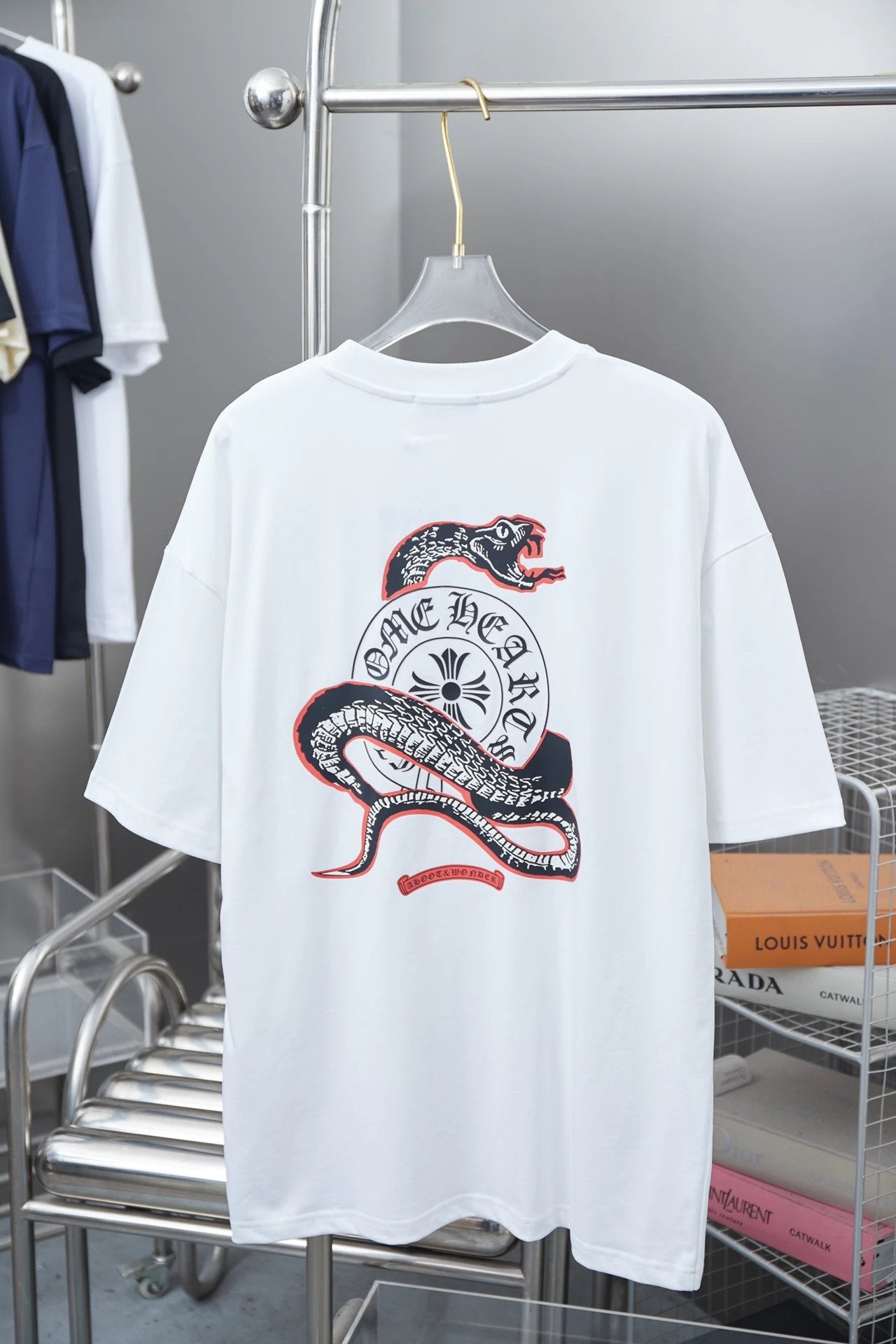 Chrome Hearts T-shirt Back Snake Pattern Print logo round Neck Short Sleeve25ss New Pure Cotton Unisex Style T Casual T-Shirt Base Layer Shirt OS Loose Fit Half Sleeve Top Plus Size