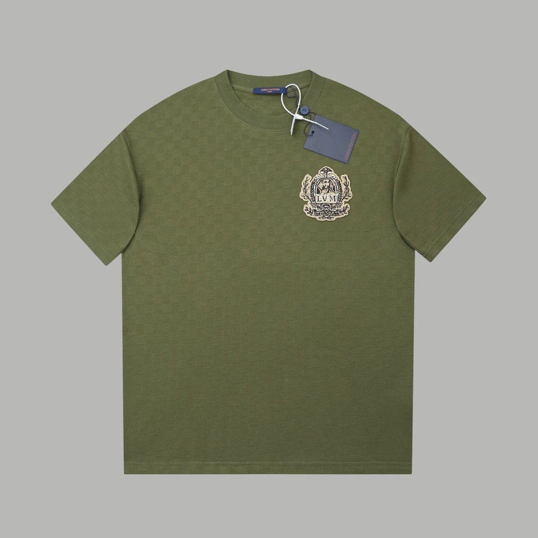 Louis Vuitton LV T-shirt Chest Checkerboard Pattern Jacquard Embroidery logo round Neck Short Sleeve25ss New Pure Cotton Unisex Style T Casual T-Shirt Base Layer Shirt OS Loose Fit Half Sleeve Top Plus Size