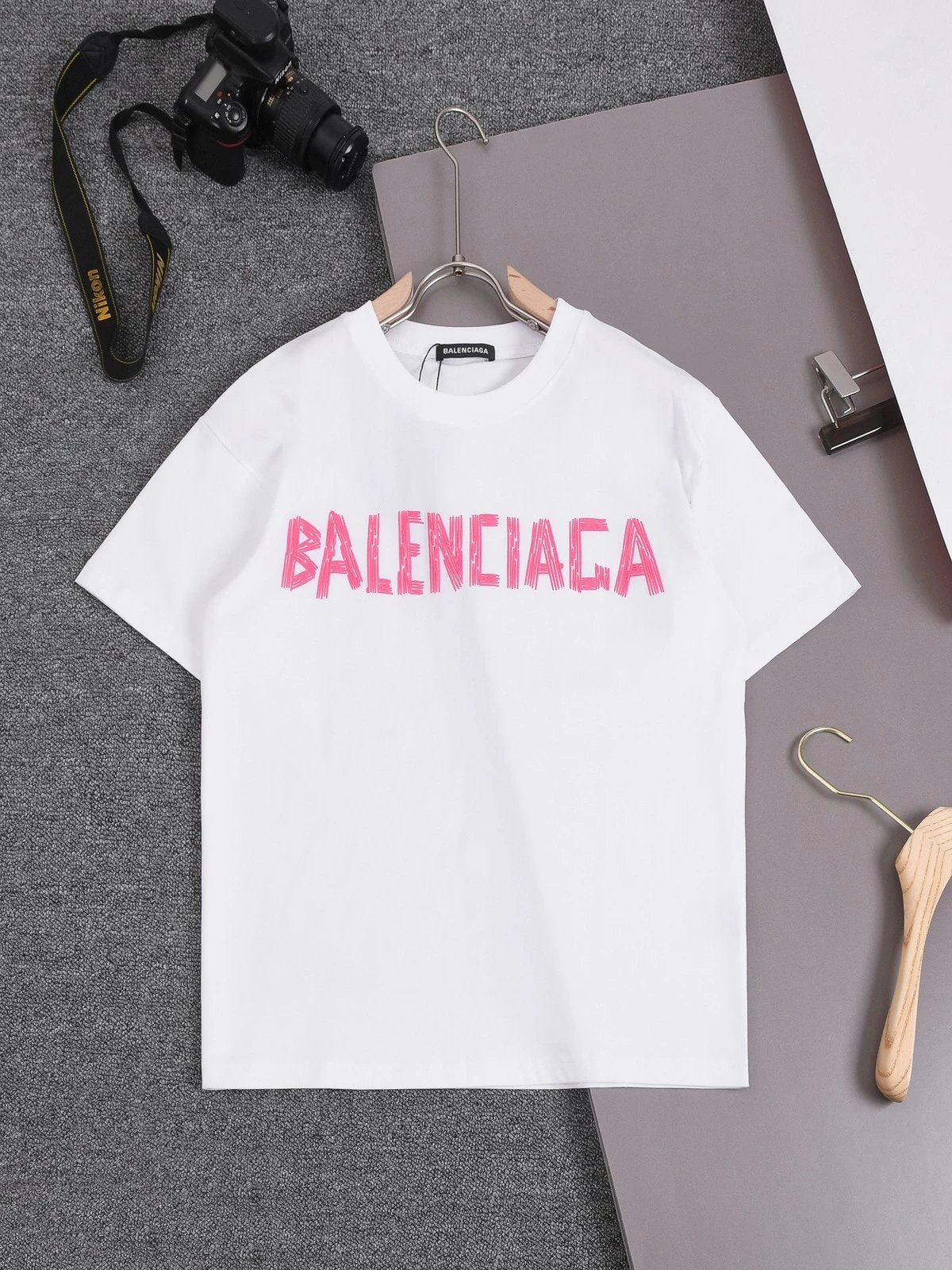 Balenciaga T-shirt Foaming logo round Neck Short Sleeve25ss New Pure Cotton Unisex Style T T-shirt Base Shirt Tee Shirt OS Loose design