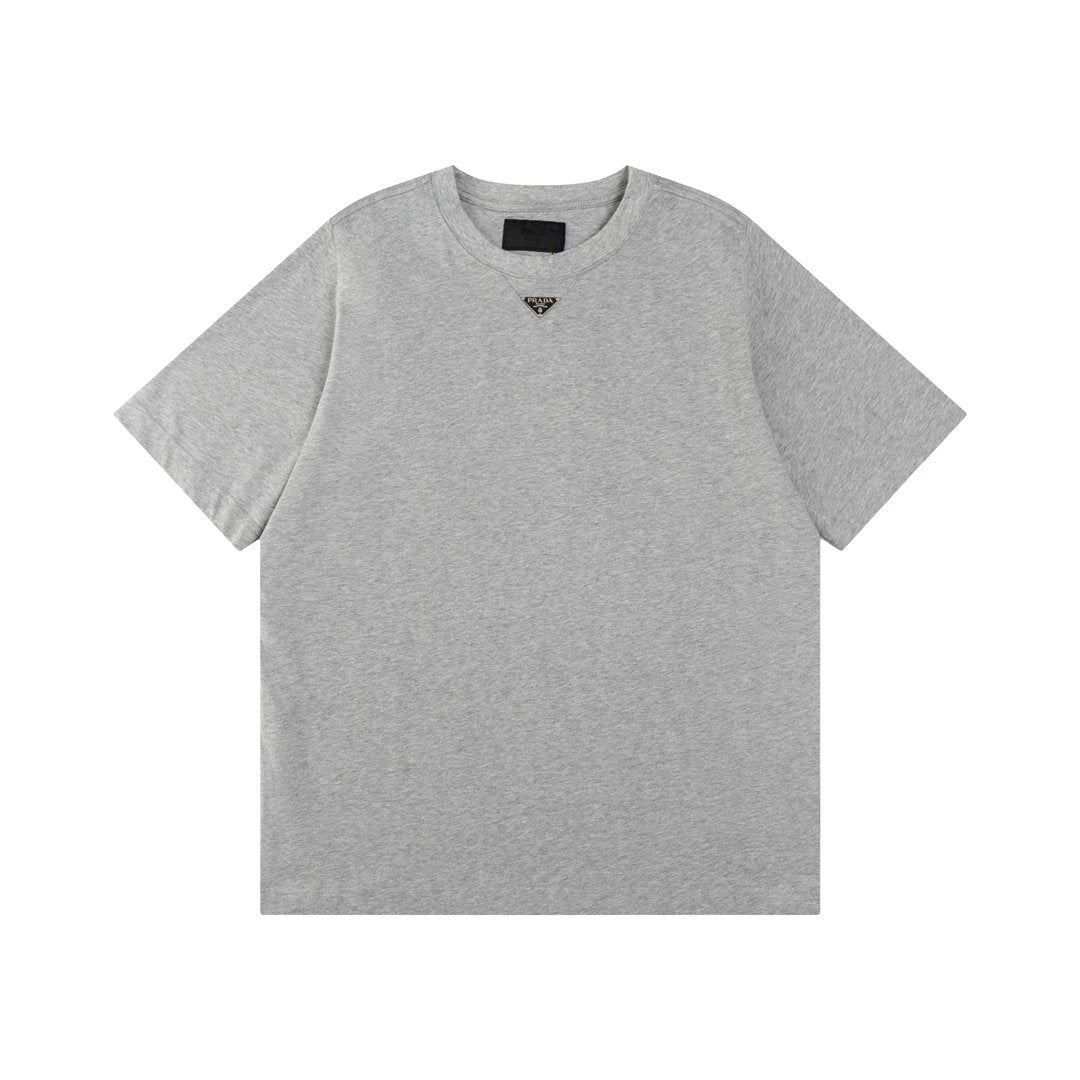 PRADA T-shirt Chest Triangle Mark logo round Neck Short Sleeve25ss New Pure Cotton Unisex Style T Casual T-Shirt Base Layer Shirt OS Loose Fit Half Sleeve Top Plus Size