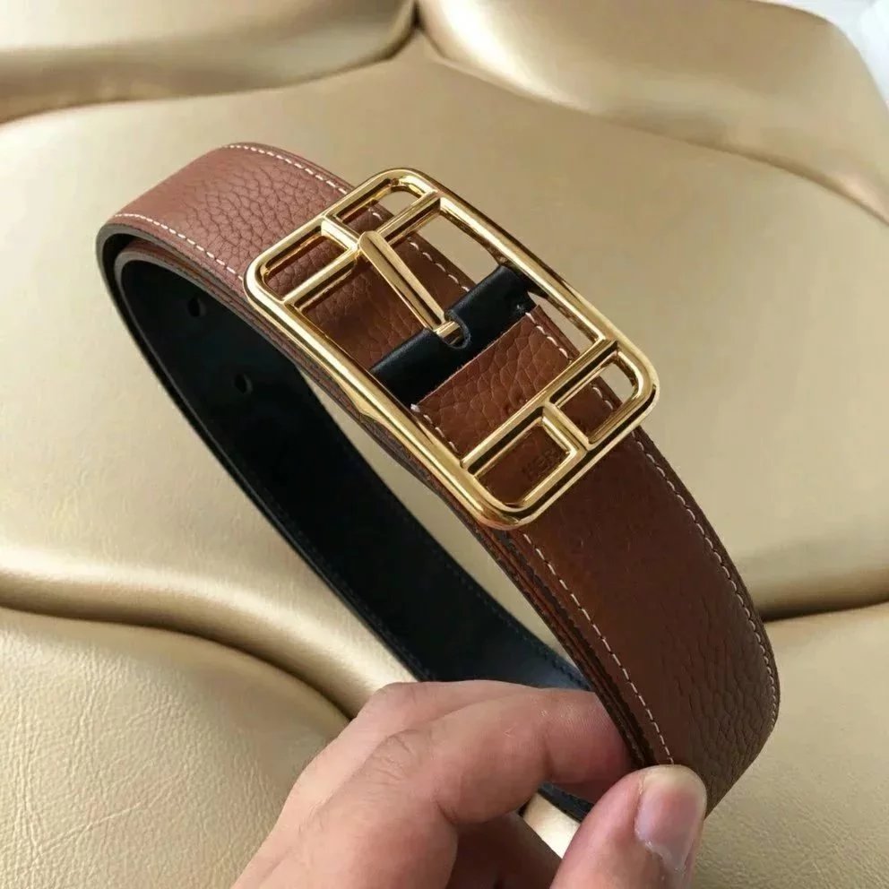 Hermes Belt Top version High Quality3.2cm Leather Belt Men's and Women's Leather Business Casual Pin Buckle Versatile Belt
