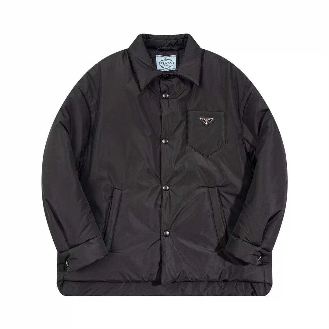 PRADA Jackets Classic Triangle Logo Casual Sports Turn-down Collar Jacket Cardigan Shirt-style Coat Thickened Warm Cotton Jacket Unisex24ss Autumn and Winter New Products