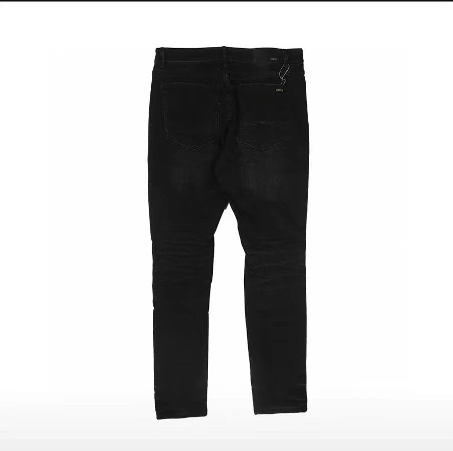 Amiri Jeans Front body blue patch logo25ss Spring Summer New Straight Slim Fit Jeans Unisex Loose Fit Long Pants
