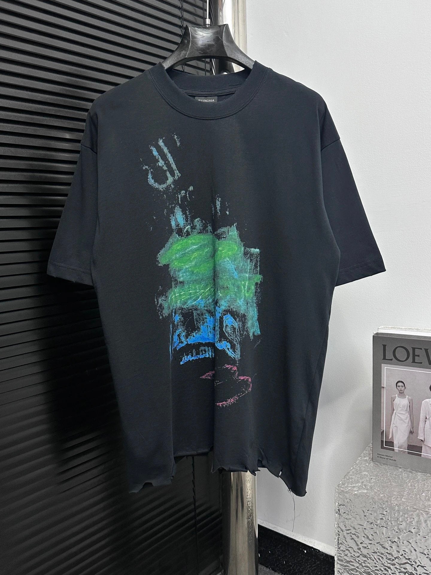 Balenciaga T-shirt Front and back white ink graffiti print logo round Neck Short Sleeve25ss New Pure Cotton Unisex Style T Casual T-Shirt Base Layer Shirt OS Loose Fit Half Sleeve Top Plus Size