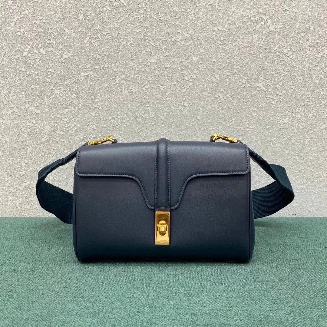 Celine women's bag Top version 【Kowloon Leather Original Leather】New teensoft16Handbag Small Size Wide Shoulder Strap Shoulder Messenger Bag Women's Messenger Bag Sun Yi Same Style Women Bag