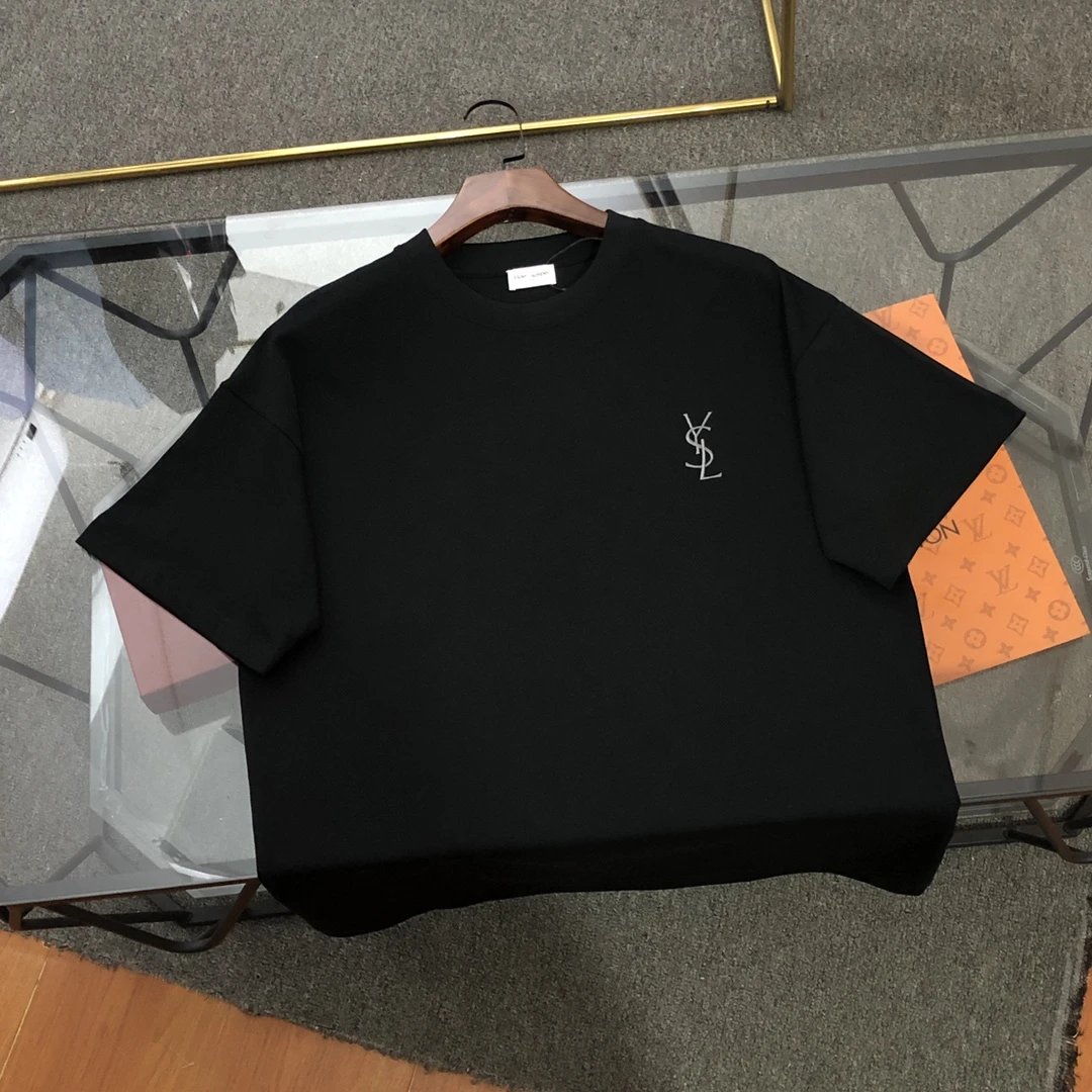 YSL T-shirt 2025New Embroidery logo Round neck short-sleeve pure cotton T T-shirt ins Unisex Basic Shirt Simple Summer New Casual T-Shirt