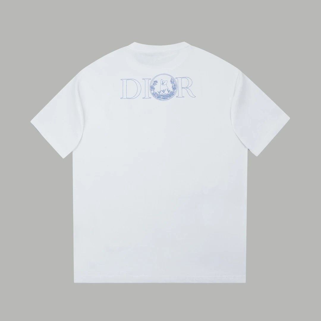 Dior T-shirt Front and back cat embroidery logo round Neck Short Sleeve25ss New pure cotton T Unisex T-Shirt OS Loose Fit Base Shirt Top Half Sleeve T-Shirt
