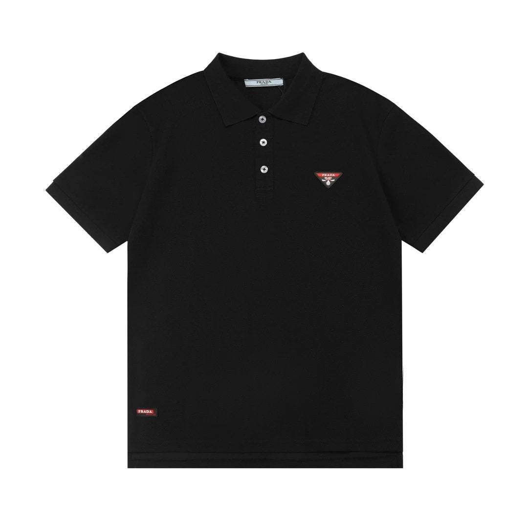 PRADA T-shirt Chest Letters logo Leather Stamp POLO Shirt Lapel Short Sleeve25ss New Unisex Commuter Short Sleeve Summer Loose Fit T Business Shirt Plus Size T-Shirt