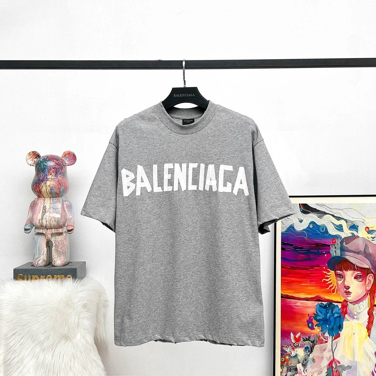 Balenciaga T-shirt Yellow Tape Print logo round Neck Short Sleeve25ss New Pure Cotton Unisex Style T T-shirt OS Loose Fit Base Shirt Top Half Sleeve T-Shirt