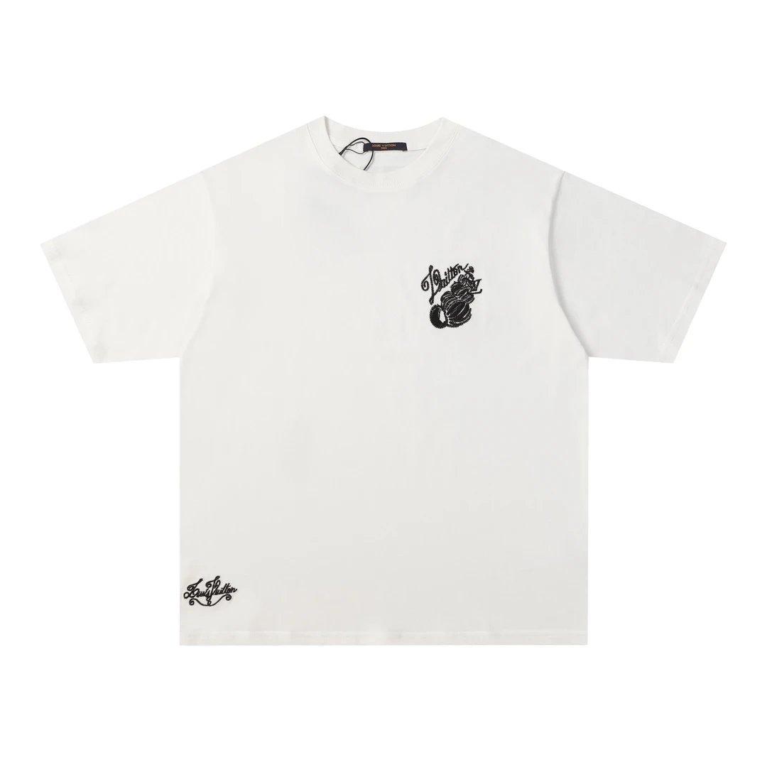 Louis Vuitton LV T-shirt Chest Graffiti Art Embroidery LOGO round Neck Short Sleeve25ss New Pure Cotton Unisex Style T T-shirt OS Loose Fit Base Shirt Half Sleeve T-Shirt Top Half Sleeve