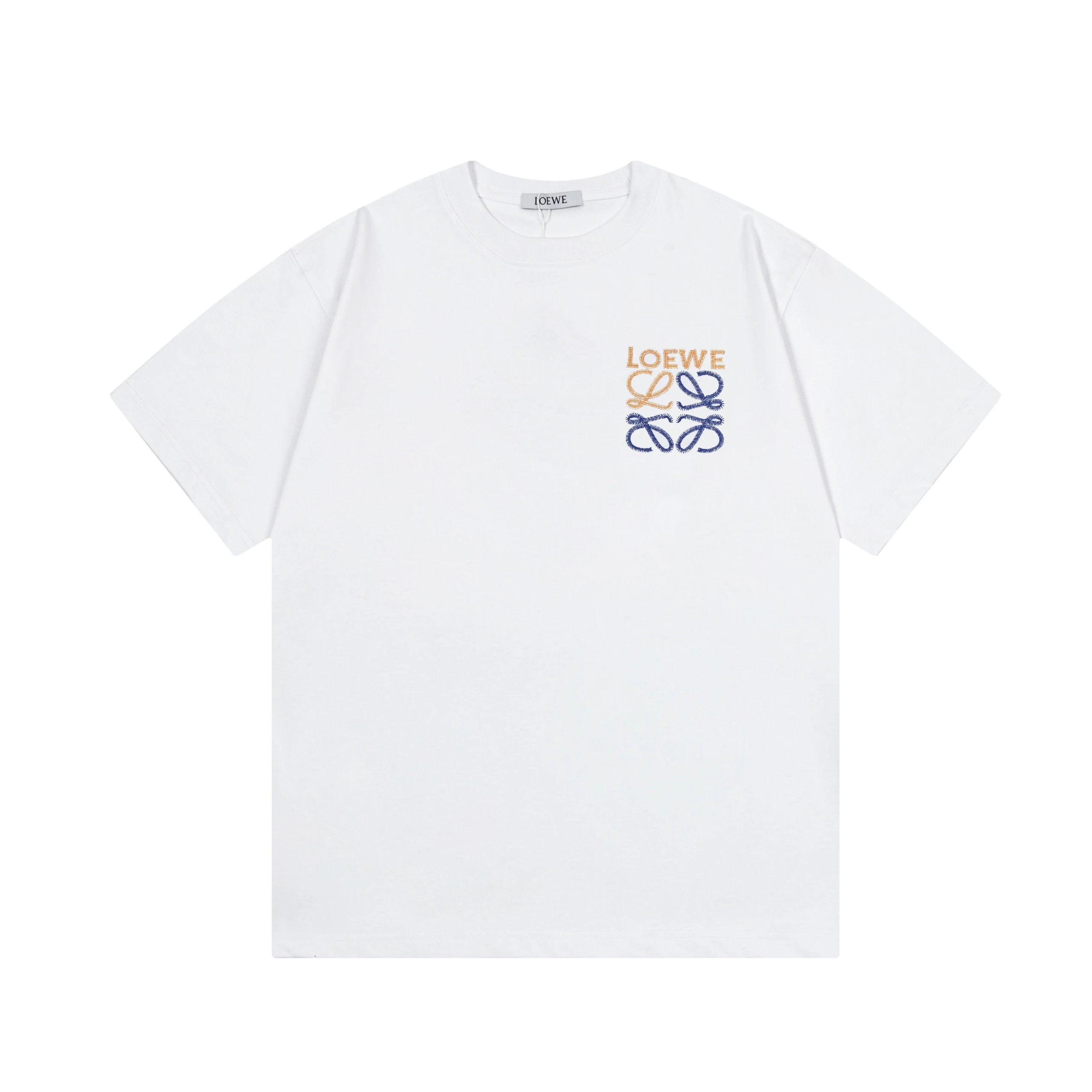 LOEWE T-shirt Two-tone Small Letter Embroidery logo round Neck Short Sleeve25ss New Pure Cotton Unisex Style T Casual T-Shirt Base Layer Shirt OS Loose Fit Half Sleeve Top Plus Size