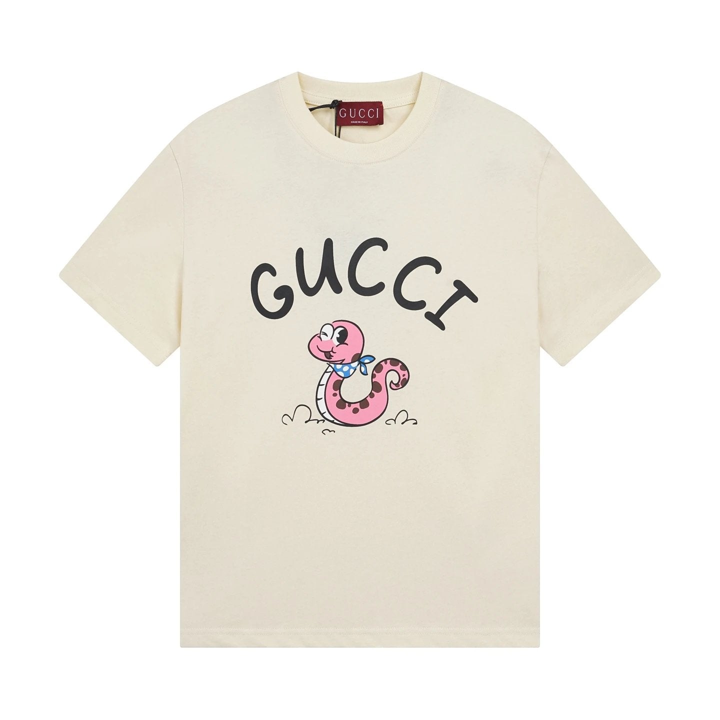 Gucci T-shirt Cartoon Snake Print on the Chest logo round Neck Short Sleeve25ss New Pure Cotton Unisex Style T Casual T-Shirt Base Layer Shirt OS Loose Fit Half Sleeve Top Plus Size