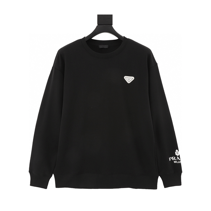 PRADA Hoodie Triangle Standard Single Sleeve Large Logo round Neck Sweater for Men and Women