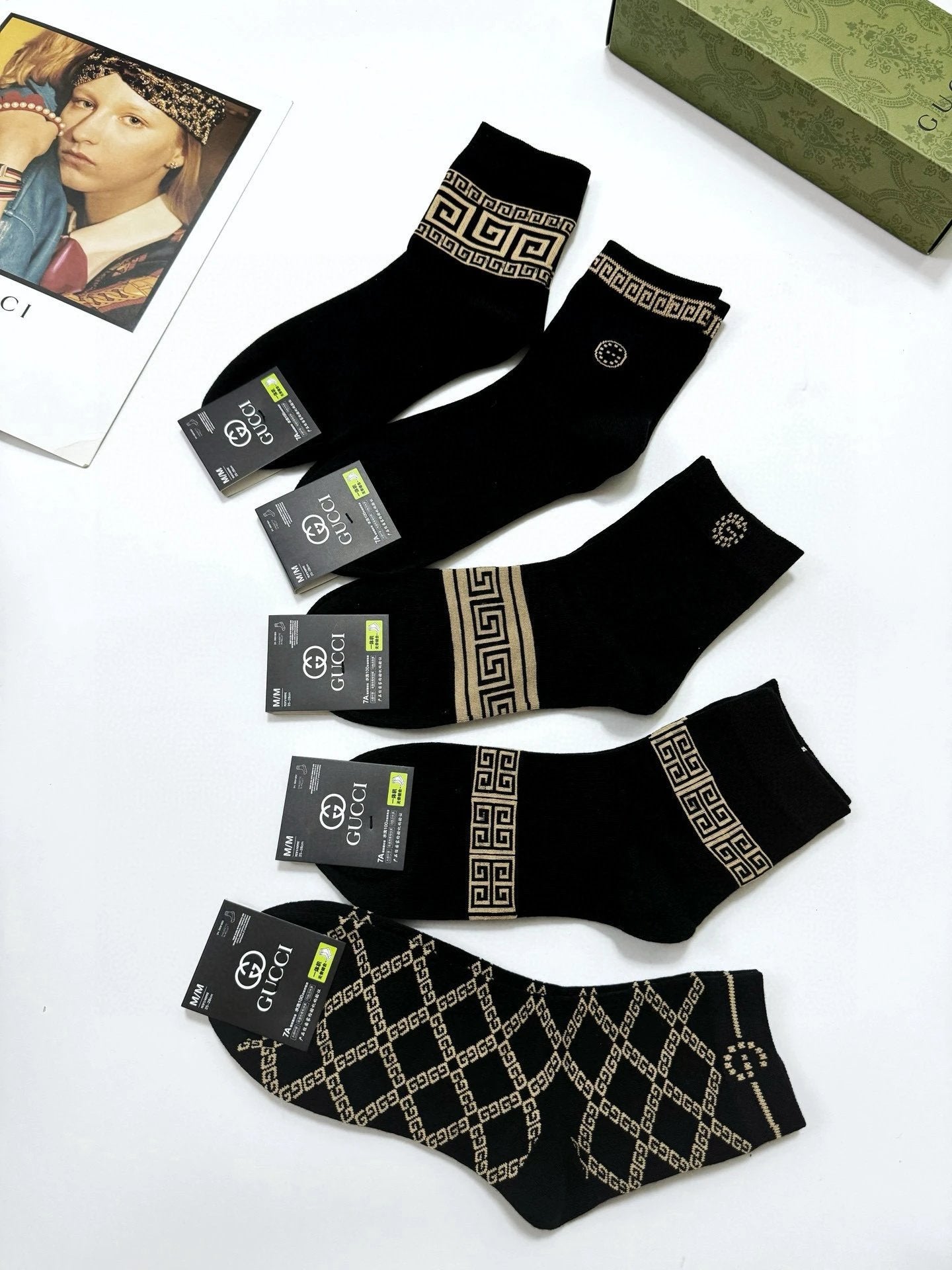Gucci Sock 【a Box5Double】Classic Letters logo Mid-Calf Socks Pure Cotton Breathable Fashion25ss New Cotton Socks Spring Summer Autumn Thin Business Sports Casual Versatile Deodorant Sweat-Absorbing