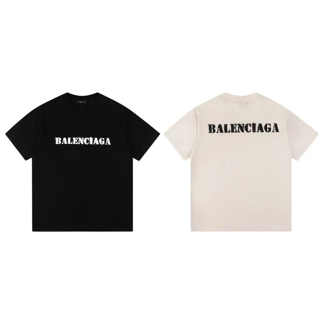 Balenciaga T-shirt Front and back Distressed Fuzzy Letter Print logo round Neck Short Sleeve25ss New Pure Cotton Unisex Style T Casual T-Shirt Base Layer Shirt OS Loose Fit Half Sleeve Top Plus Size