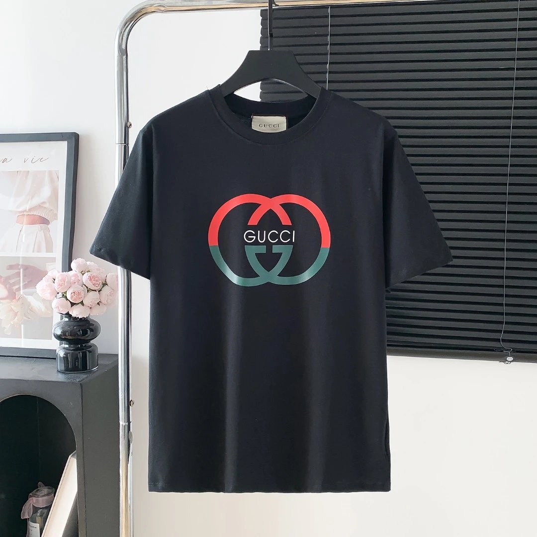 Gucci T-shirt Double-breasted G Printing Logo Logo Crew Neck Short Sleeve25ss New pure cotton T Unisex T-Shirt OS Loose Fit Base Shirt Top Half Sleeve T-Shirt