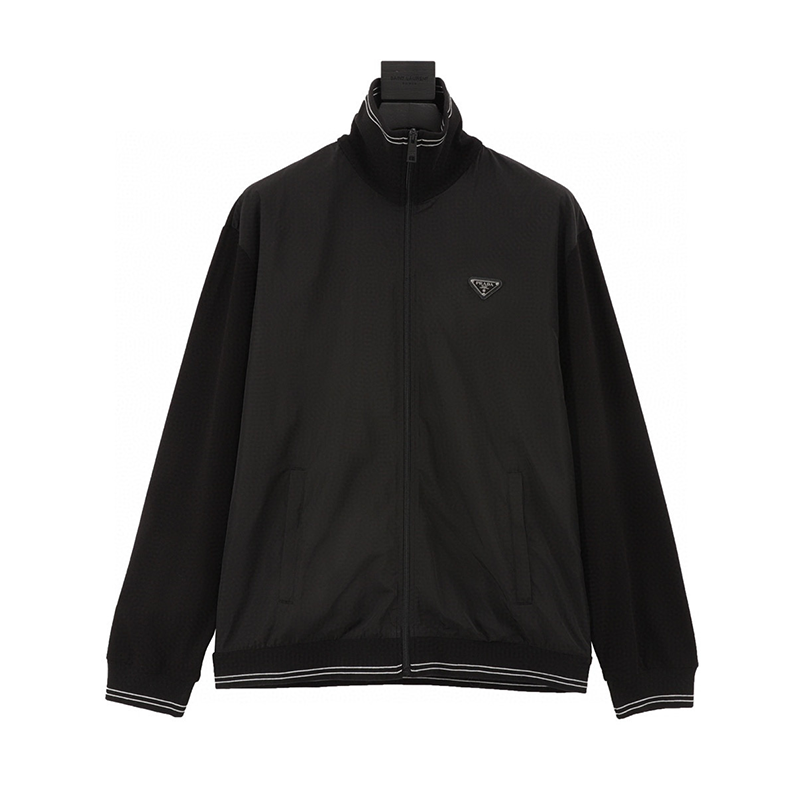 PRADA Jackets Triangle Sign Stand Collar Zipper Jacket Jacket for Men and Women