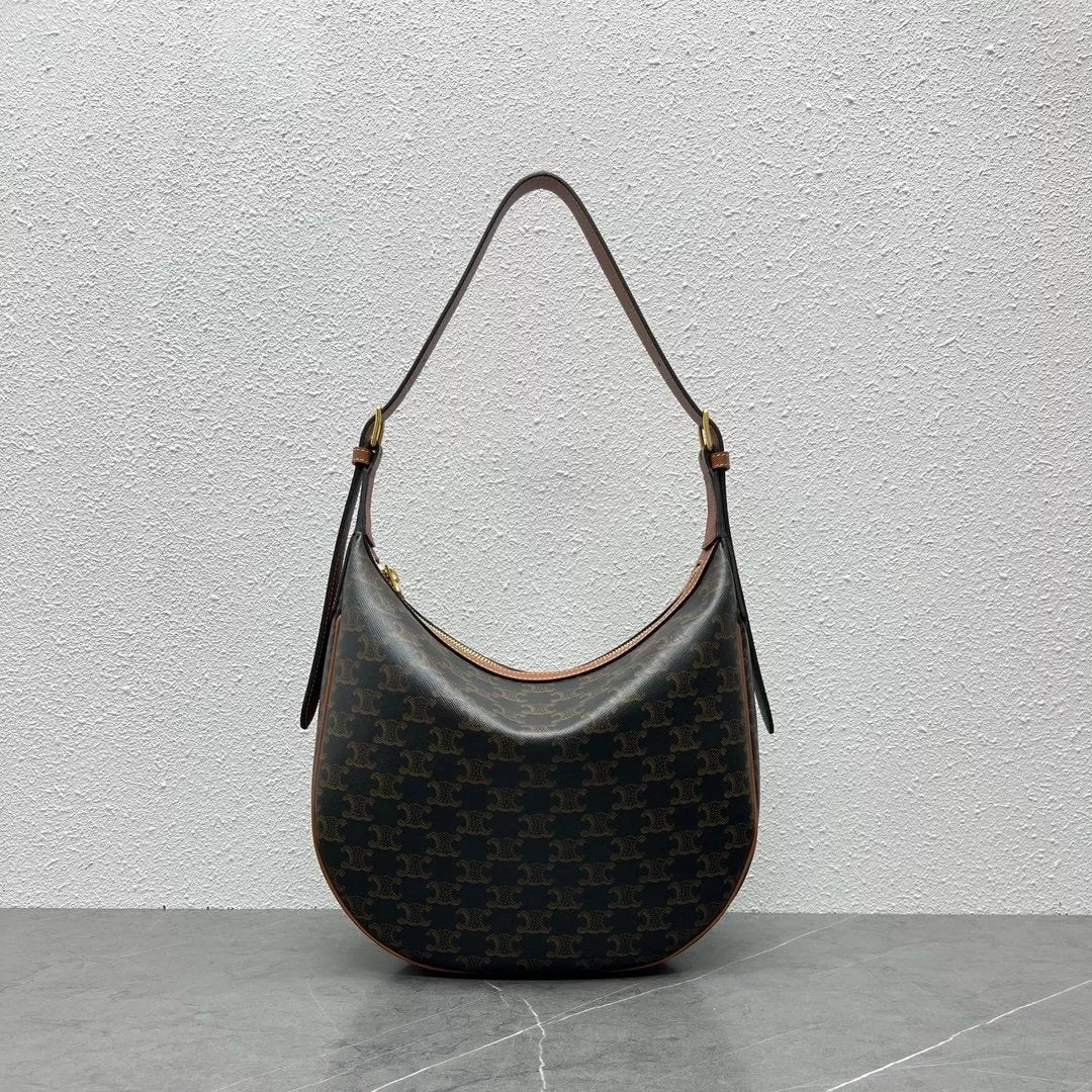 Celine women's bag Top version 【Original Factory】2024Early Spring New HELOISE New Soft Cow Leather Handbag hobo Bag Underarm Bag Shoulder Bag Arc De Triomphe Large logo Printing hobo Backpack114713