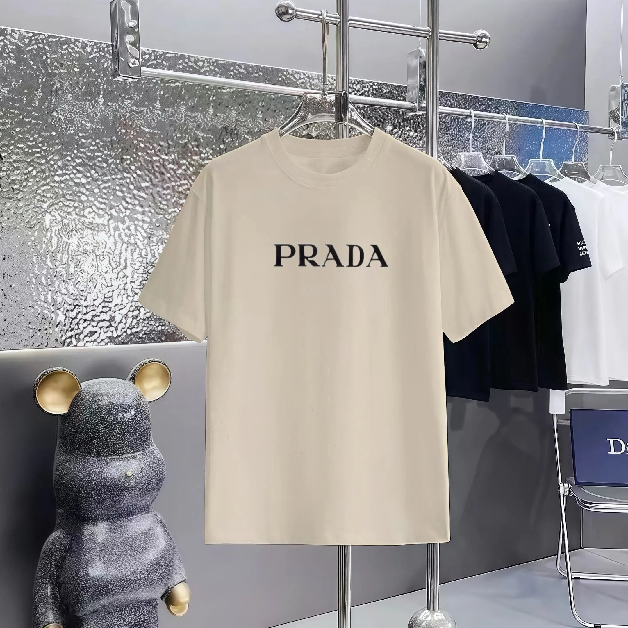 PRADA T-shirt Chest Brand Print logo round Neck Short Sleeve25ss New Pure Cotton Unisex Style T T-shirt OS Loose Fit Base Shirt Top Half Sleeve T-Shirt