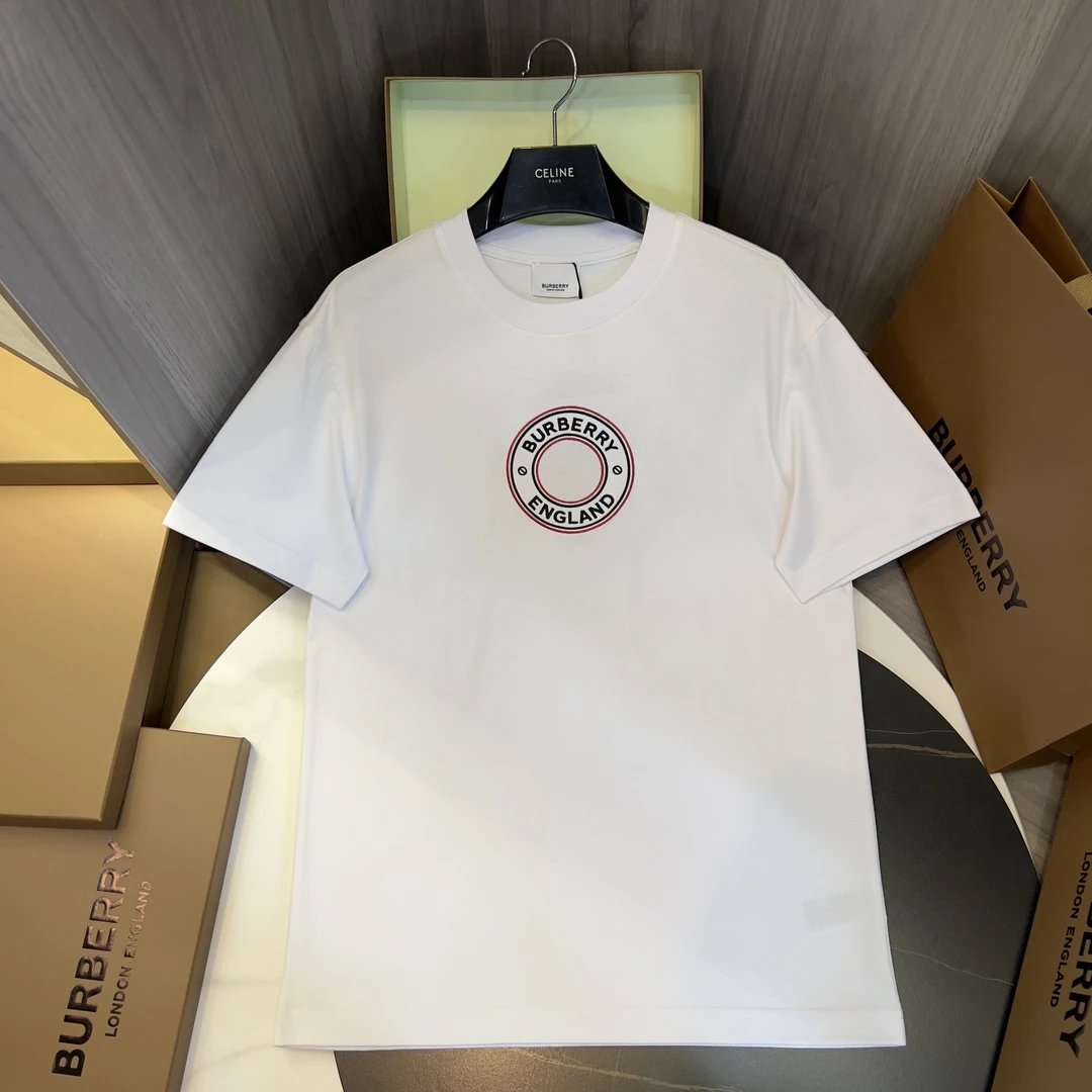 Burberry T-shirt Chest Logo Round Embroidery logo round Neck Short Sleeve25ss New Pure Cotton Unisex Style T T-shirt OS Loose Fit Base Shirt Top Half Sleeve T-Shirt