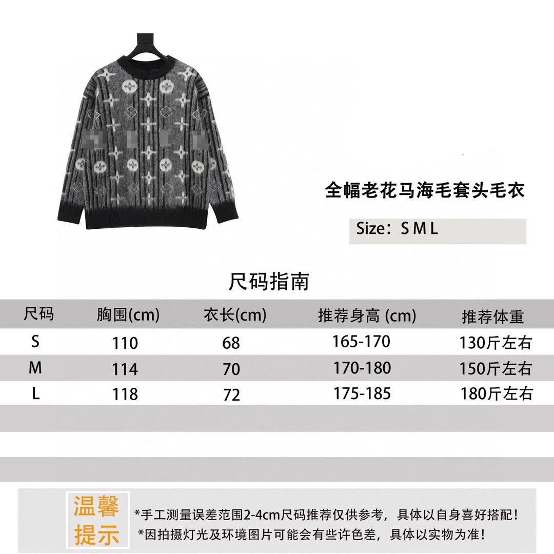 Louis Vuitton LV Sweater Full logo Jacquard Blended Mohair Pullover Sweater for Men and Women