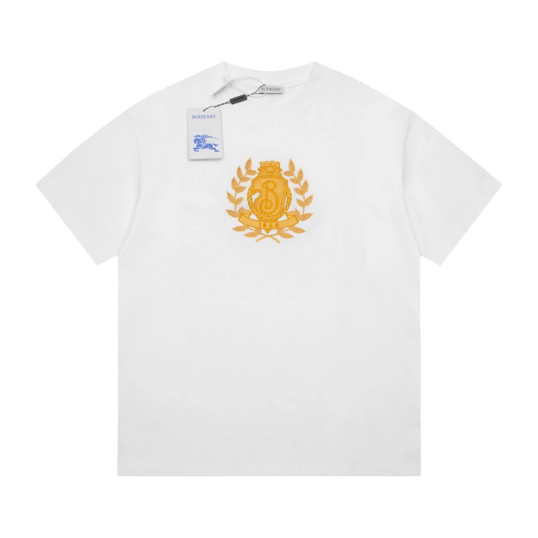 Burberry T-shirt Chest Gold Leaf Emblem logo round Neck Short Sleeve25ss New pure cotton T Unisex T-Shirt OS Loose Fit Base Shirt Top Half Sleeve T-Shirt
