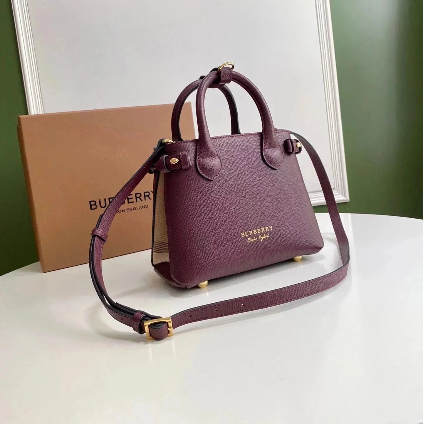 Burberry Women's Bag Top version TheBanner Small Size House Plaid Leather Banner Handbag Banner Women's Bag Cowhide Leather Single-Shoulder Bag Handbag Star Style