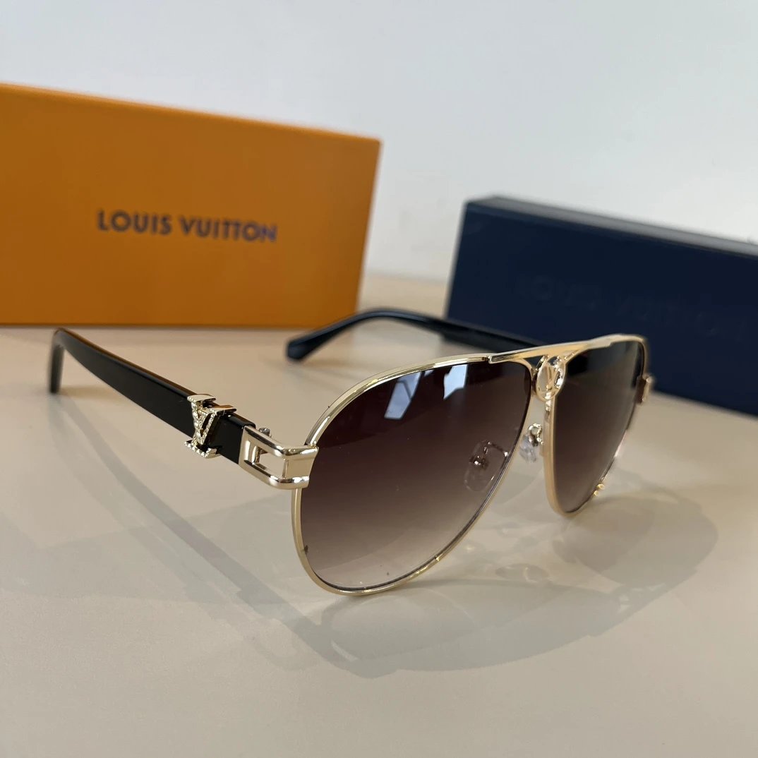 Louis Vuitton LV Sunglasses Metal Single Beam Aviator Sunglasses Slimming Non-Prescription Unisex Couple Style Driving Beach Fishing UV Protection25ss New Sports Casual Versatile