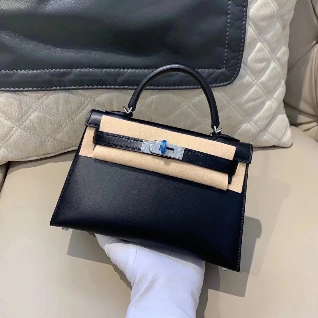 Hermes women's bag Top version New Women's Bag Minikellyll Kelly Bag Second Generation box Leather Handmade Wax Line19cm