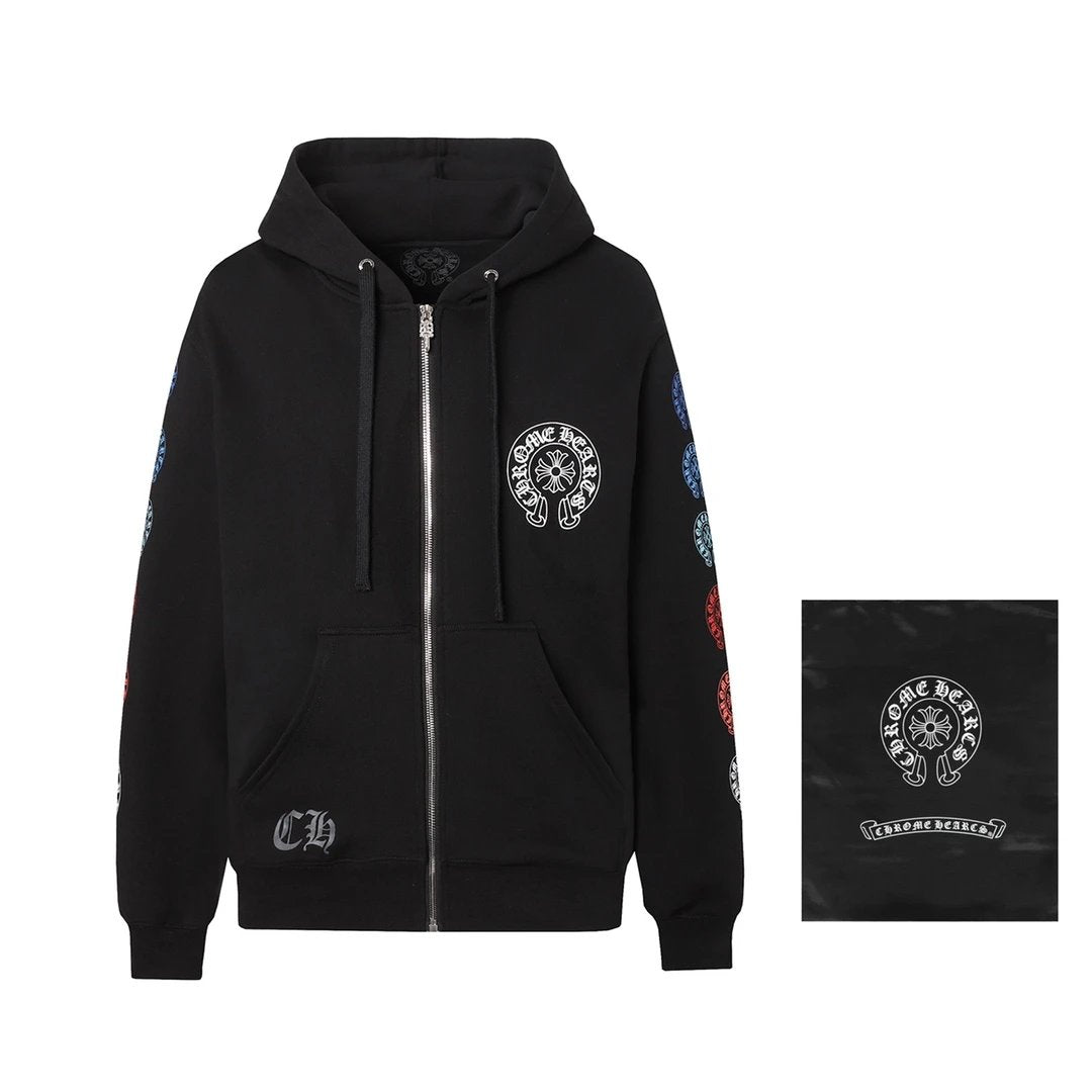 Chrome Hearts Hoodie Colorful Horseshoe Sanskrit Letter Print Cardigan Sweatshirt Casual Loose Cotton Hooded Jacket Coat Sportswear Unisex24ss Autumn and Winter New Products