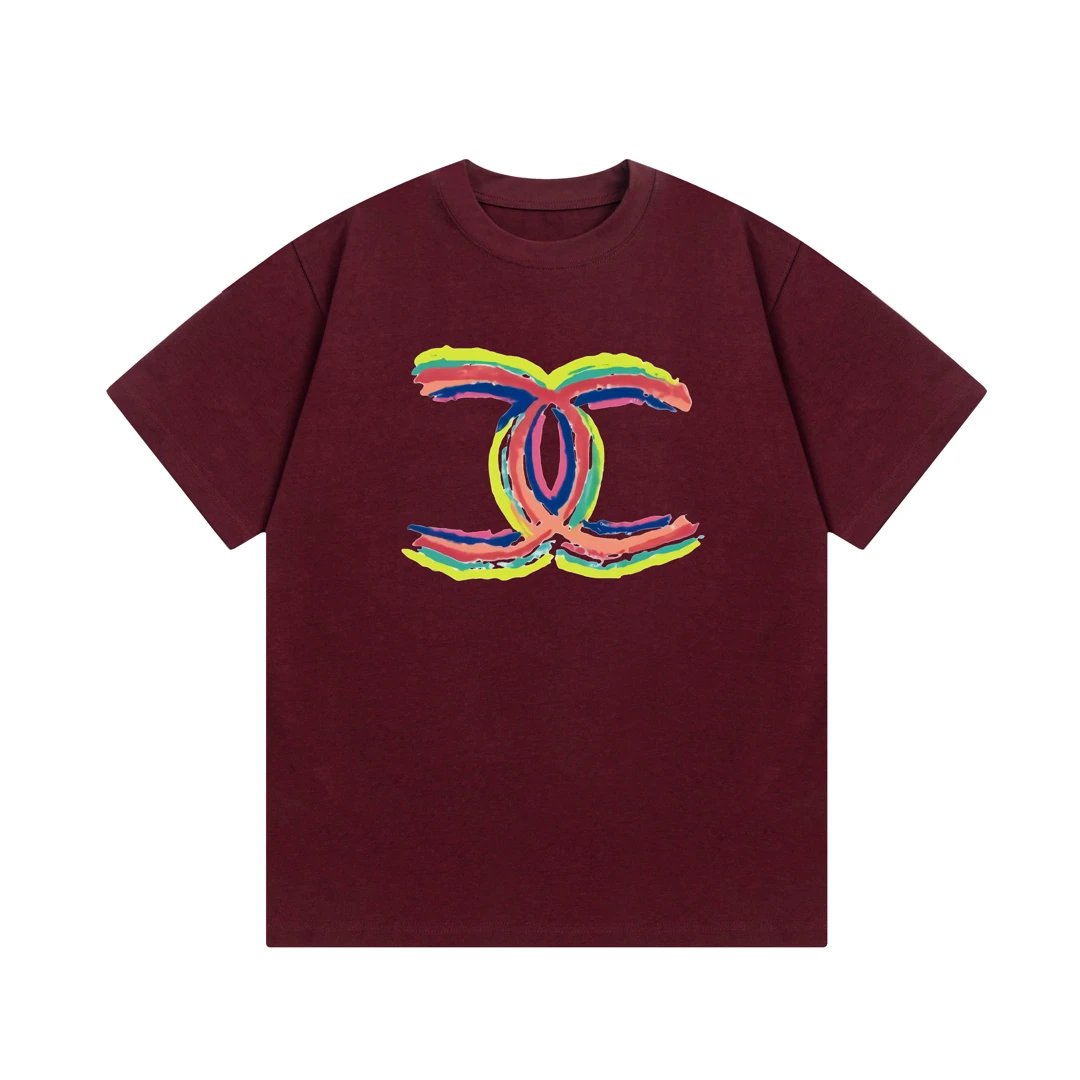 Chanel T-shirt Rainbow Letter Direct Print logo round Neck Short Sleeve25ss New Pure Cotton Unisex Style T T-shirt OS Loose Fit Base Shirt Top Half Sleeve T-Shirt