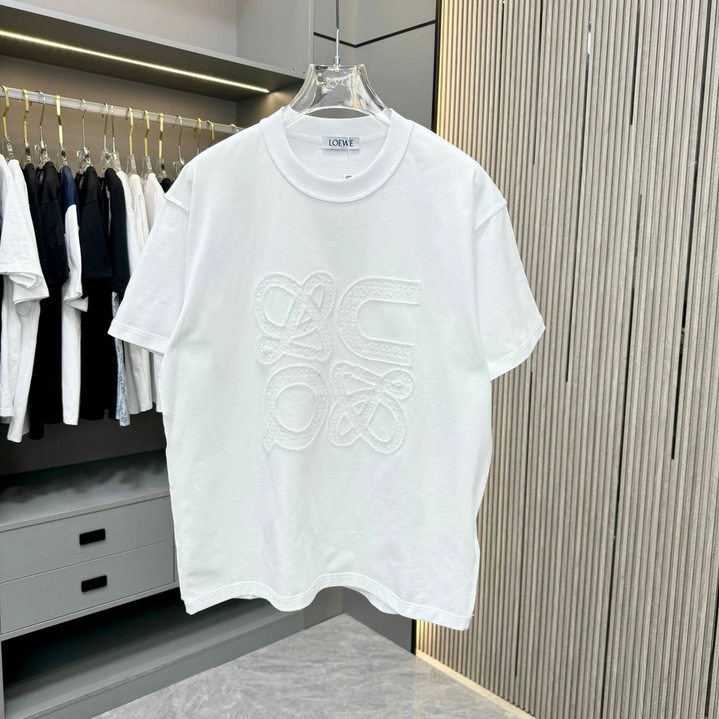 LOEWE T-shirt Embroidered Hollow Design on the Chest logo round Neck Short Sleeve25ss New Pure Cotton Unisex Style T T-shirt OS Loose Fit Base Shirt Half Sleeve T-Shirt Top Half Sleeve