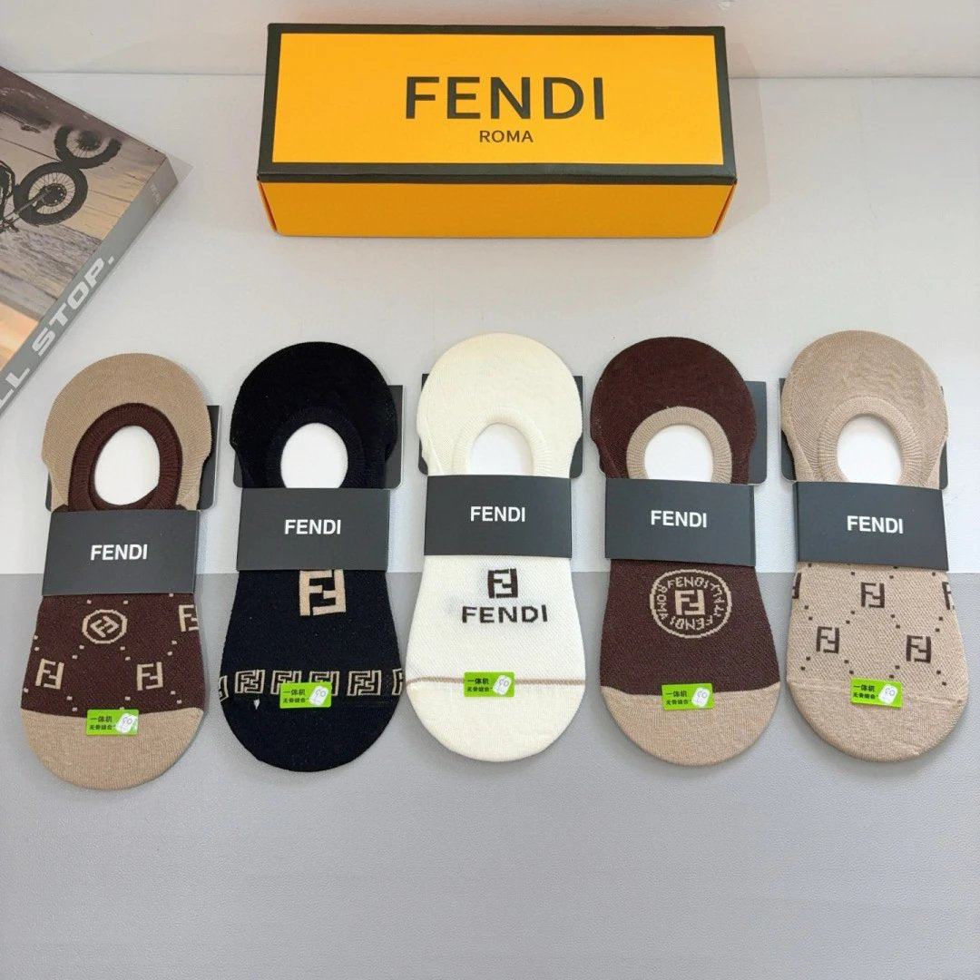 Fendi Sock 【a Box5Double】Classic Pattern logo Breathable Fashion25ss New Short Cotton Socks Spring Summer Autumn Thin Business Deodorant Sweat-Absorbing Sports Casual Versatile