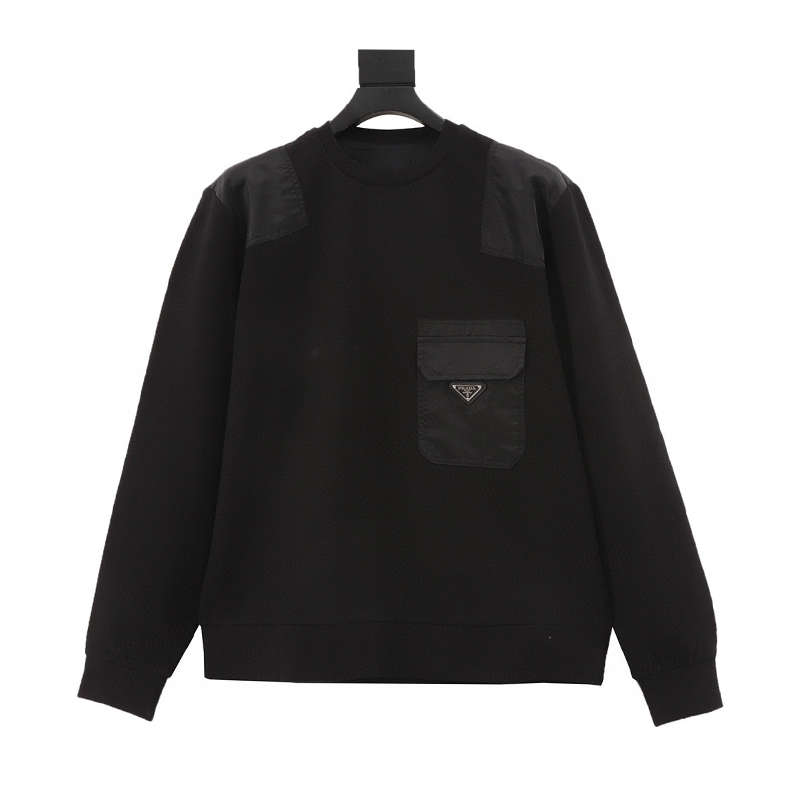 PRADA Hoodie Triangle Mark Nylon Patchwork round Neck Sweater for Men and Women