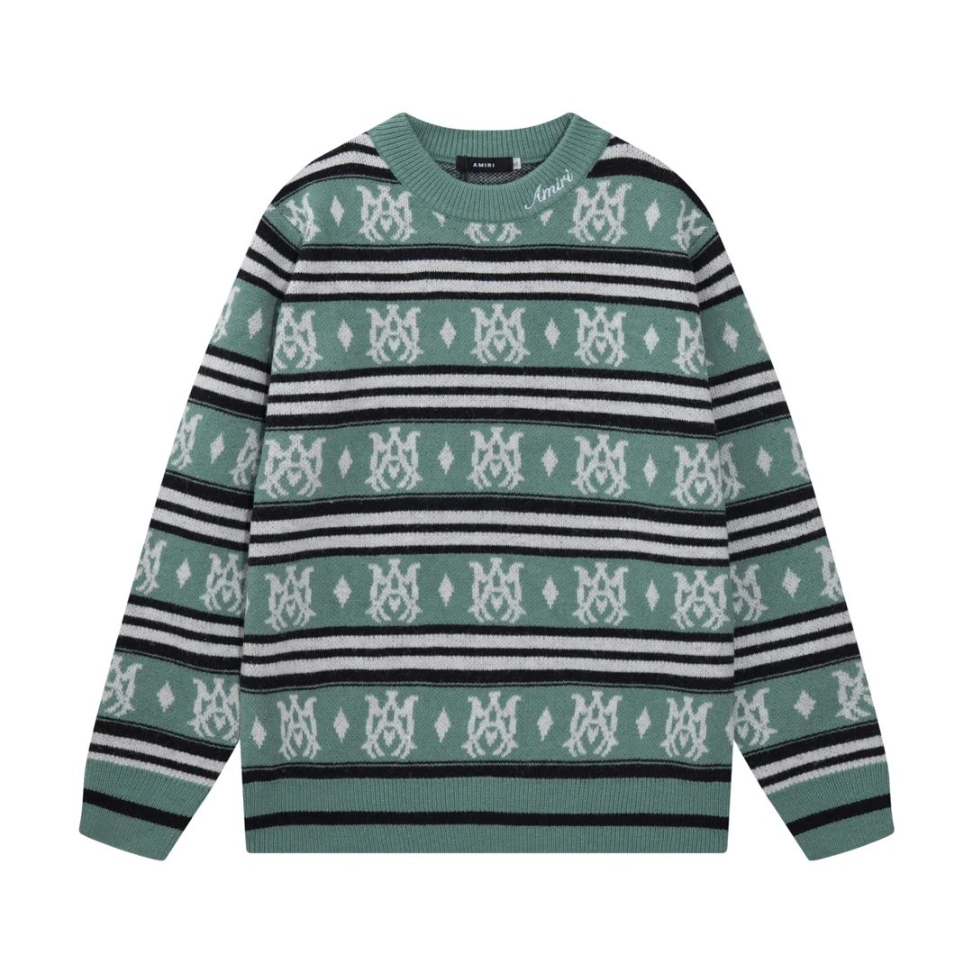 Amiri Sweater Casual Loose Round Neck Pullover Knit Sweater os Classic style logo Embroidered Jacquard Seahorse Wool Sweater Unisex Inner Layer24ss Autumn and Winter New Products
