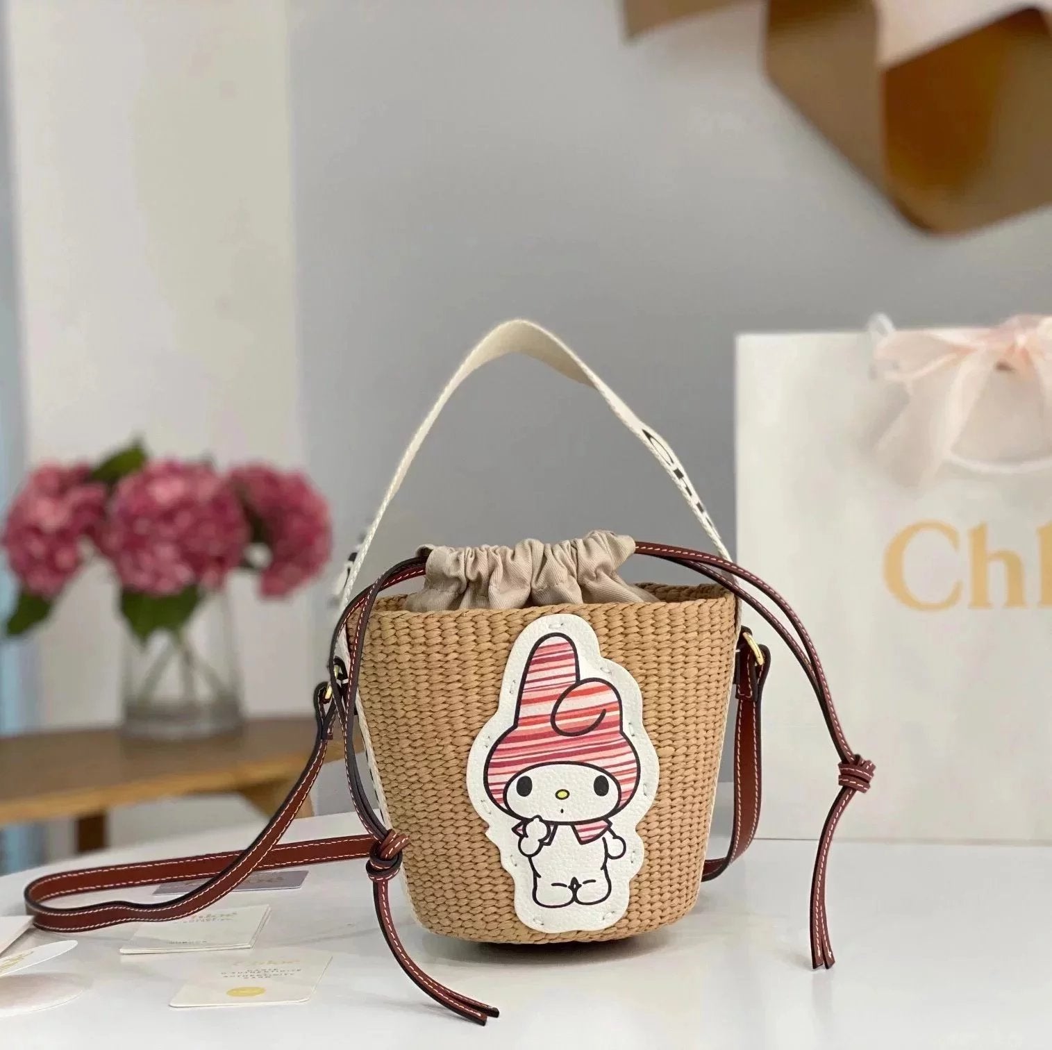 Chloe Bag Top version 【Super Original Version】23The New Melody Is on the Market!xMyMelody Co-Branded Series Woody Tote Bag Shopping Bag Vegetable Basket Bag New Bucket Bag Handbag Messenger Bag