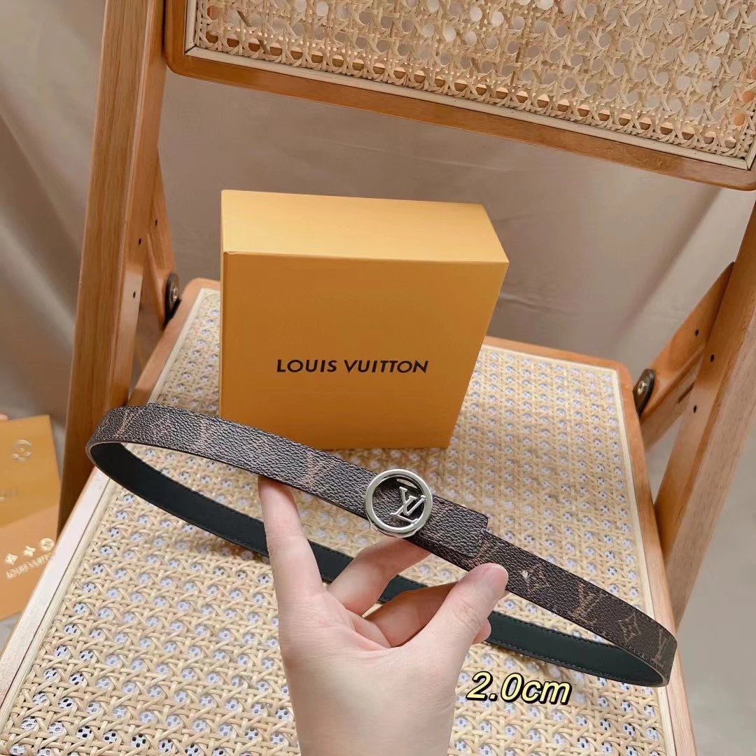 Louis Vuitton LV Belt Top version 【Counter Quality】Belt New Belt2.0cm Women's Belt Metal Buckle Women's Leather Belt with Classic Presbyopic Chessboard Grid Belt with Genuine Goods Packaging No Problem in and out of the Counter Versatile Casual Fashion Fo