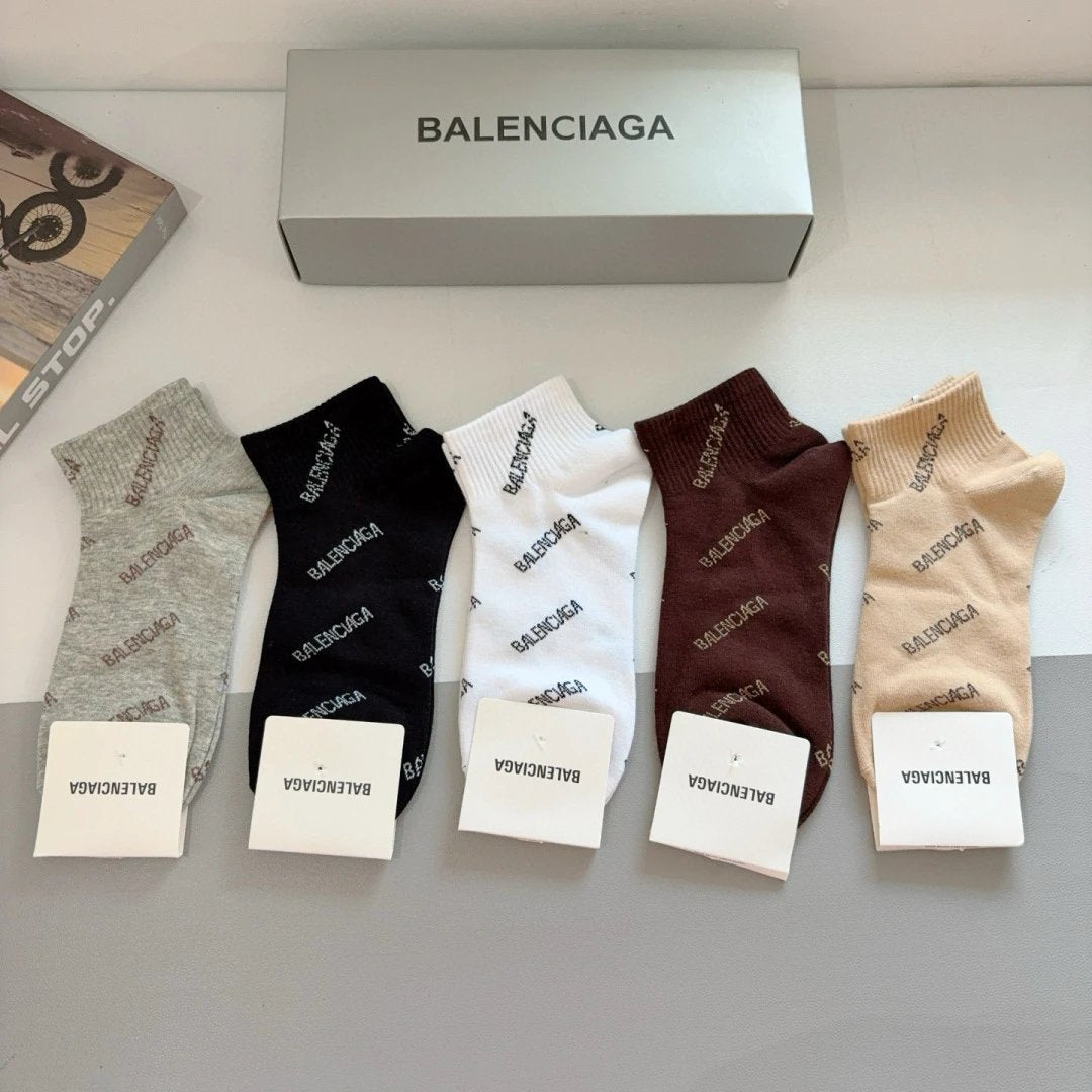 Balenciaga Sock 【a Box5Double】Classic Letters logo Breathable Fashion25ss New Short Cotton Socks Spring Summer Autumn Thin Business Deodorant Sweat-Absorbing Sports Casual Versatile