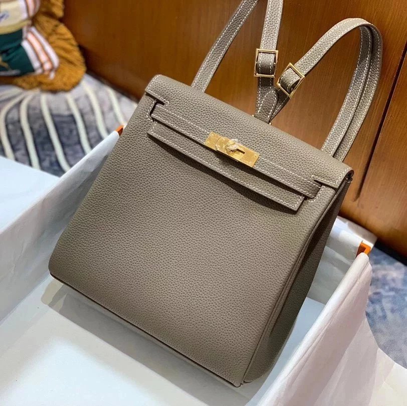 Hermes women's bag Top version h Handmade hermes High-End Backpack Backpack Men's and Women's Bag KellyAdo22cm Unisex Backpack Backpack Schoolbag Shoulder Bag Imported togo Leather Hand Sewing Wax Line