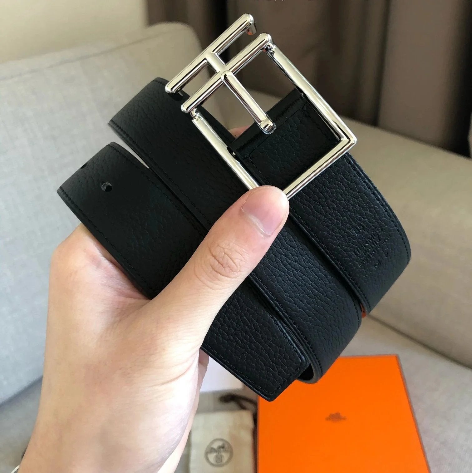 Hermes Belt Top version Belt Double-Sided Imported First Layer Cowhide Men's Leather Belt Fine Steel h Buckle Leather Men's Belt Double-Sided Available Business Casual Pants Belt3.2Centimeter Wide