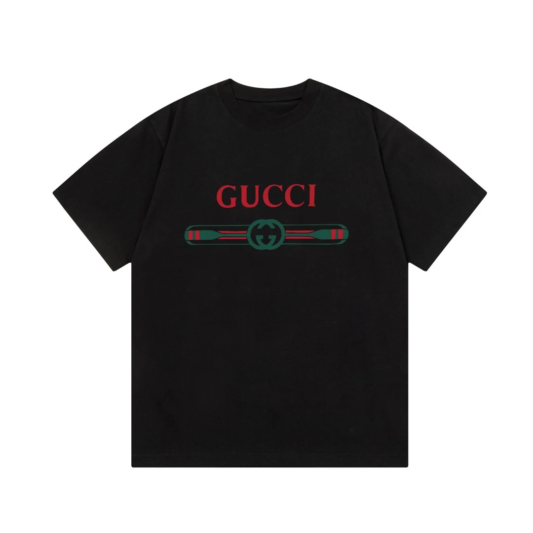 Gucci T-shirt Color-Block Belt with Letter Print logo round Neck Short Sleeve25ss New pure cotton T Unisex T-Shirt OS Loose Fit Base Shirt Top Half Sleeve T-Shirt