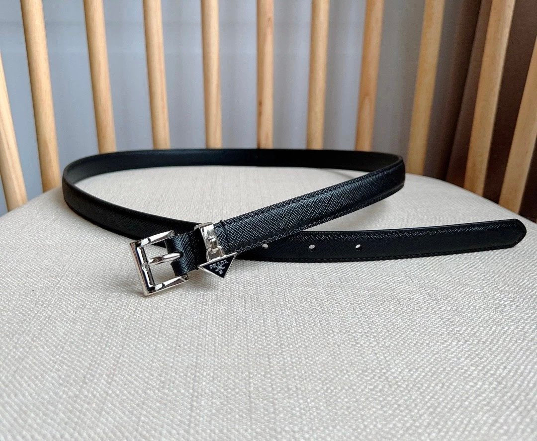 PRADA Belt Top version 【First Layer Cowhide】/Women's Belt Width2.0cm Quality Counter Full Set of Packaging Tape Chips nfc Anti-Counterfeiting Double-Sided Top Layer Leather Belt Body Matching Original Classic Triangle Mark Buckle Original Leather Cowhide