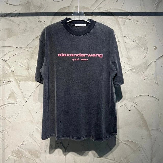 Alexander Wang T-shirt Top Version Spring and Summer Men's and Women's Foam Distressed Letters logo Short Sleeve T T-shirt
