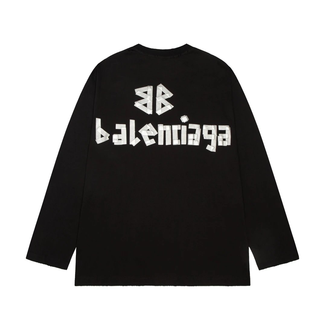 Balenciaga Hoodie Yellow Tape Frayed Washed Vintage Distressed Crewneck Sweatshirt Crewneck Sweatshirt Long Sleeve Base Shirt Outerwear Trendy Unisex Sports Casual OS Loose Fit Versatile New Autumn Winter Collection